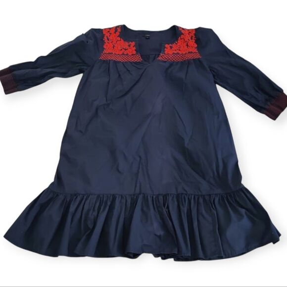 J. Crew Dark Blue Dress with Bright Red Embroidery Size S - Picture 3 of 10